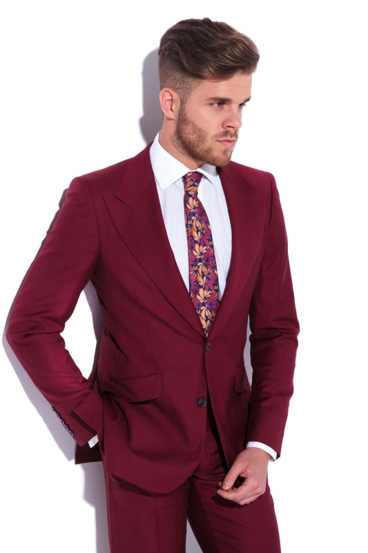 Bordový svatební pánský oblek s širokými klopami ve špičce UMBRIA šitý na míru