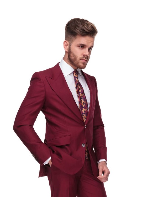 Bordový svatební pánský oblek s širokými klopami ve špičce UMBRIA šitý na míru