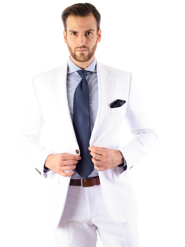 Bílý lněný pánský oblek CENTO šitý na míru