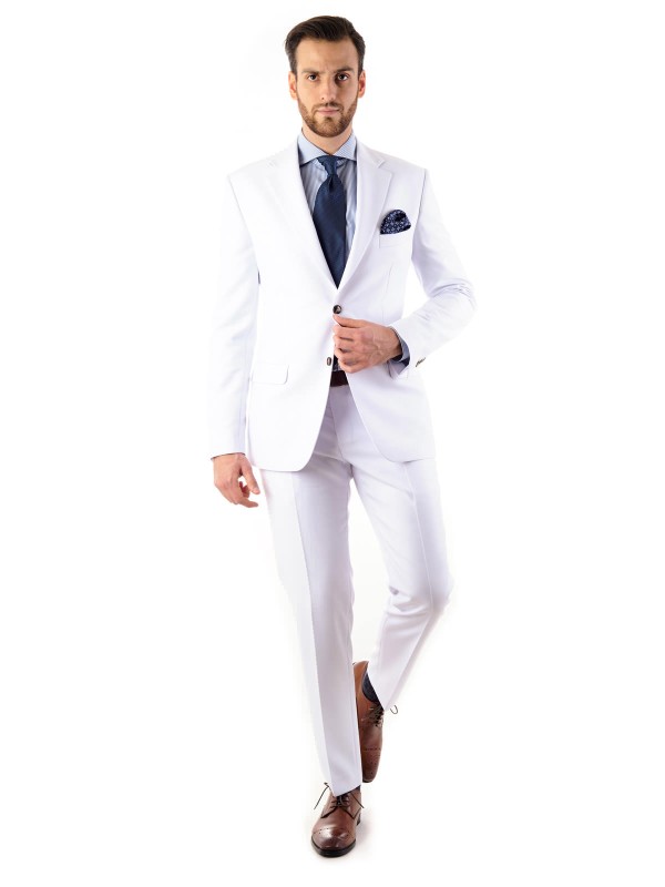 Bílý lněný pánský oblek CENTO šitý na míru