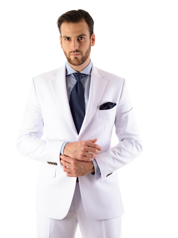 Bílý lněný pánský oblek CENTO šitý na míru