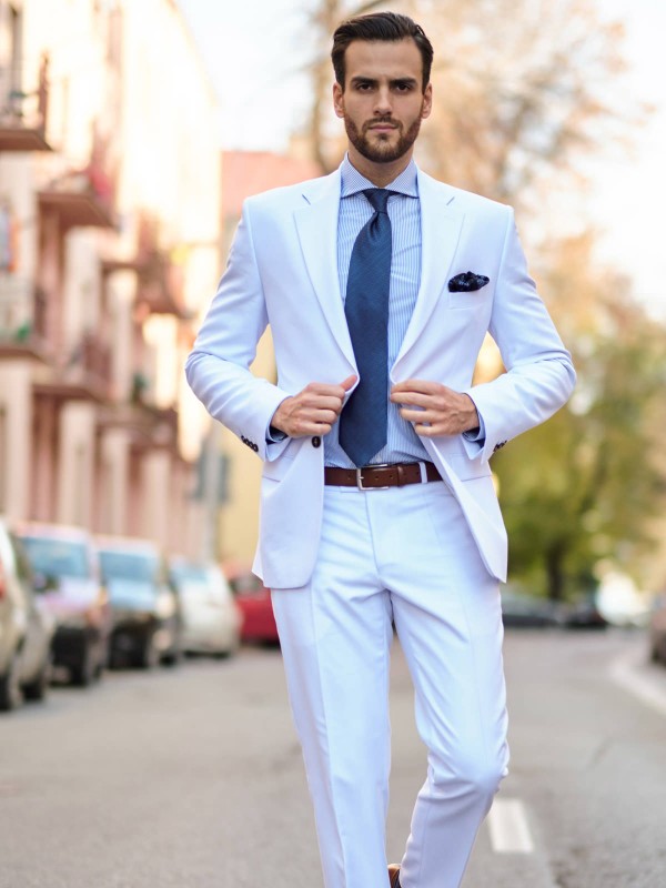 Bílý lněný pánský oblek CENTO šitý na míru