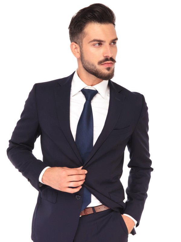 Tmavě modrý pánský businessový oblek NOVARA šitý na míru