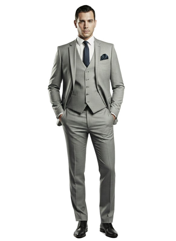 Szary garnitur męski z kamizelką GIORGIO szyty na miarę