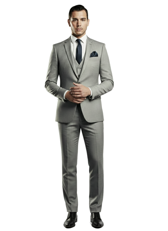 Szary garnitur męski z kamizelką GIORGIO szyty na miarę