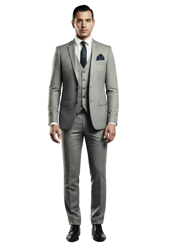 Szary garnitur męski z kamizelką GIORGIO szyty na miarę