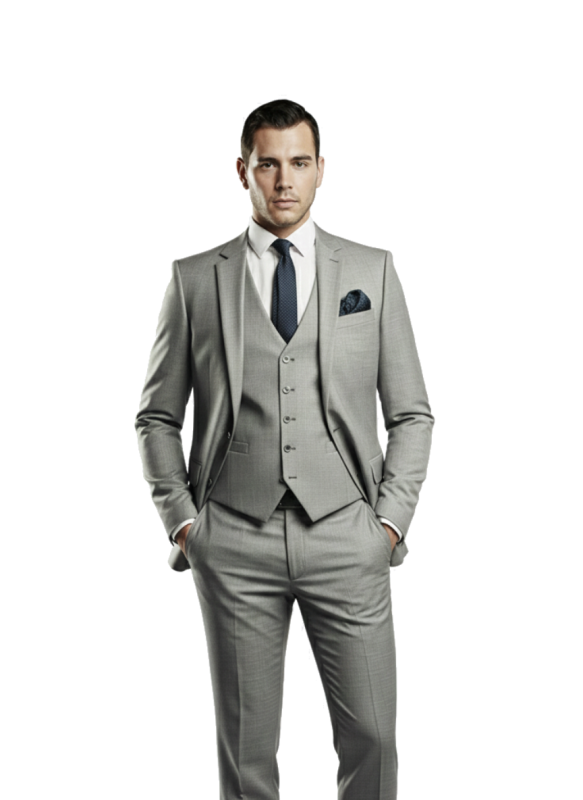 Szary garnitur męski z kamizelką GIORGIO szyty na miarę