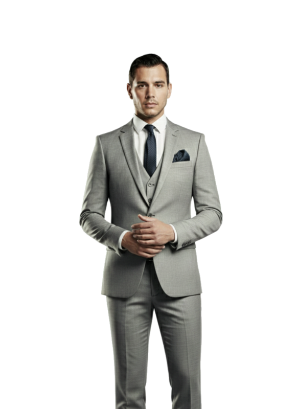 Szary garnitur męski z kamizelką GIORGIO szyty na miarę