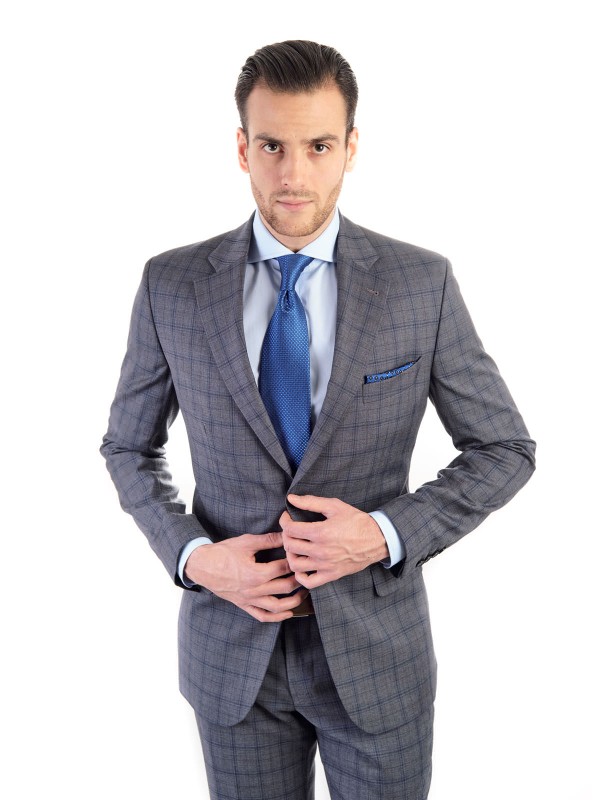 Grafitový pánský oblek RAWENNA v kostkovaném vzoru šitý na míru