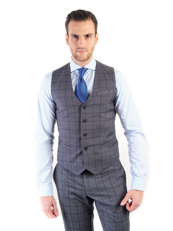 Grafitový pánský oblek RAWENNA v kostkovaném vzoru šitý na míru
