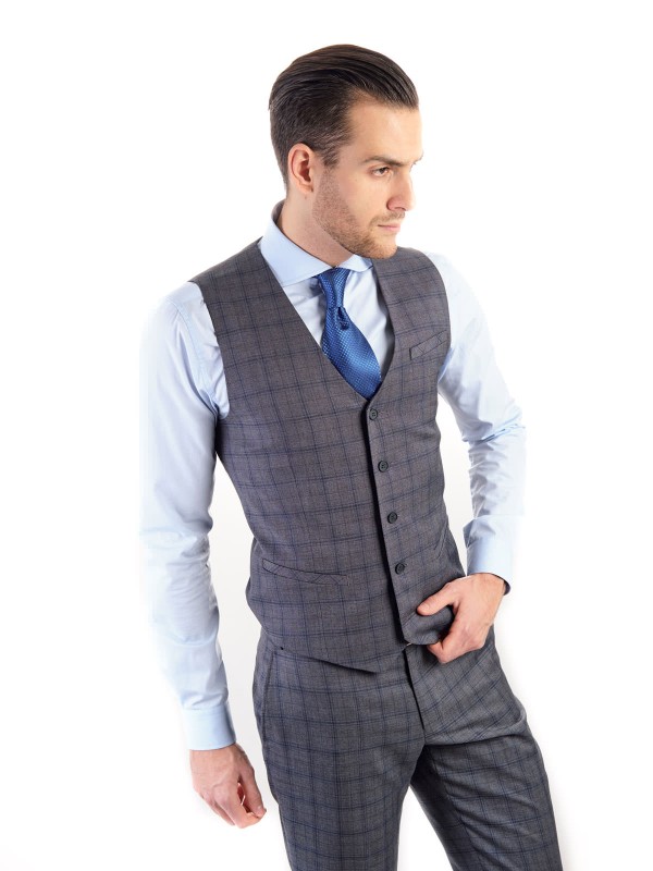 Grafitový pánský oblek RAWENNA v kostkovaném vzoru šitý na míru