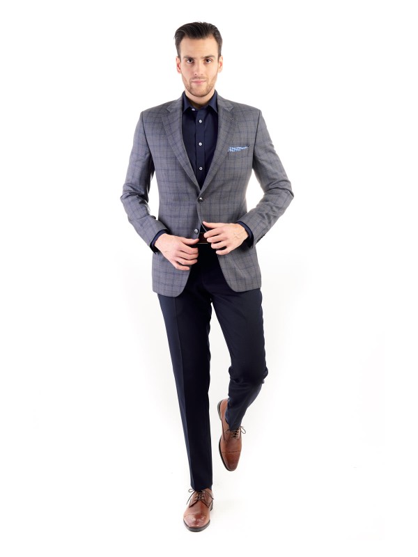 Grafitový pánský oblek RAWENNA v kostkovaném vzoru šitý na míru
