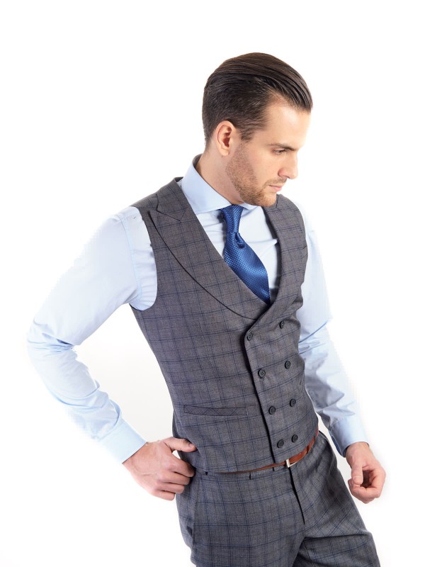 Grafitový pánský oblek RAWENNA v kostkovaném vzoru šitý na míru