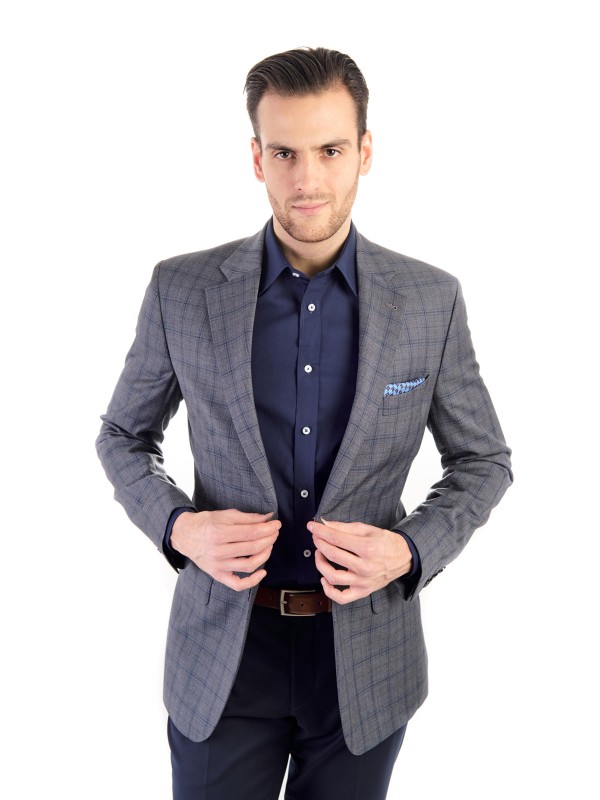 Grafitový pánský oblek RAWENNA v kostkovaném vzoru šitý na míru
