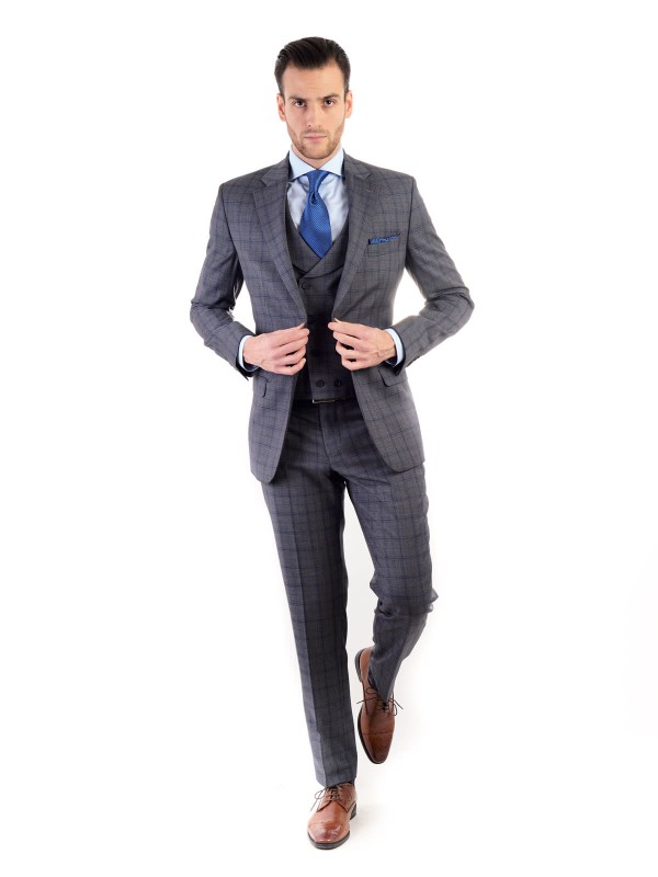 Grafitový pánský oblek RAWENNA v kostkovaném vzoru šitý na míru