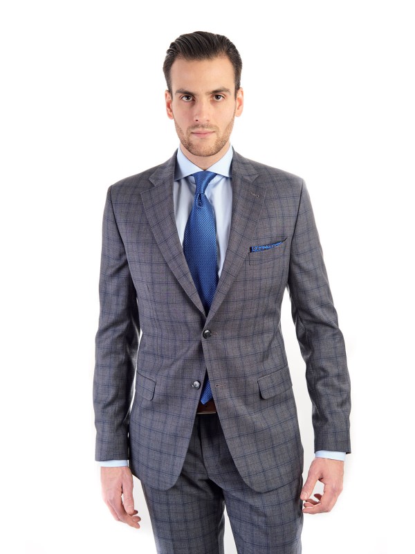 Grafitový pánský oblek RAWENNA v kostkovaném vzoru šitý na míru