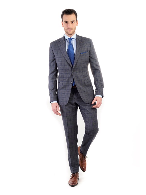 Grafitový pánský oblek RAWENNA v kostkovaném vzoru šitý na míru