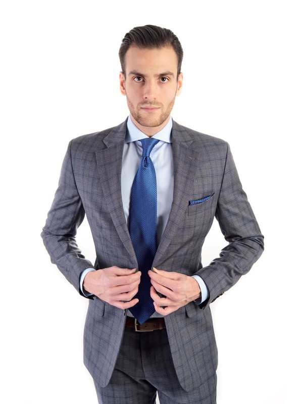 Grafitový pánský oblek RAWENNA v kostkovaném vzoru šitý na míru