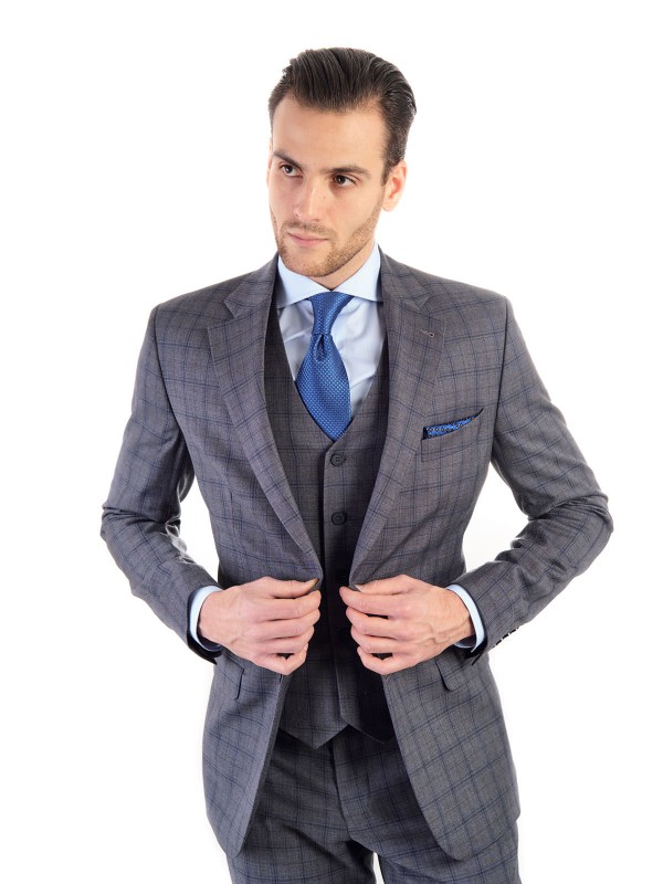 Grafitový pánský oblek RAWENNA v kostkovaném vzoru šitý na míru