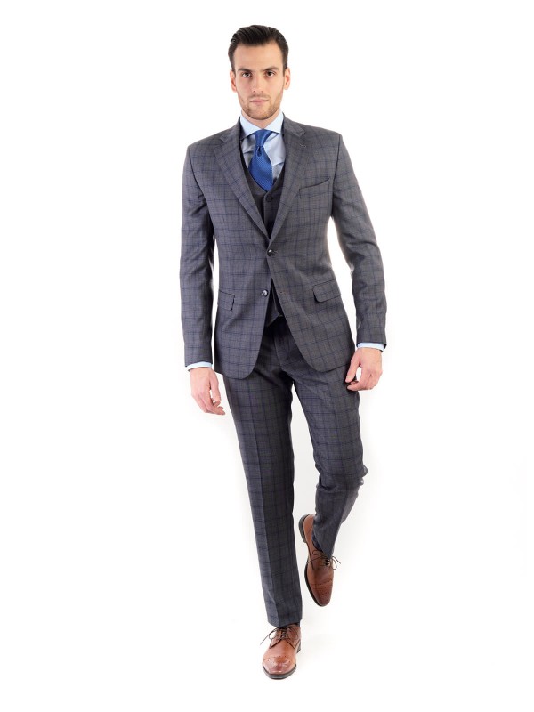 Grafitový pánský oblek RAWENNA v kostkovaném vzoru šitý na míru
