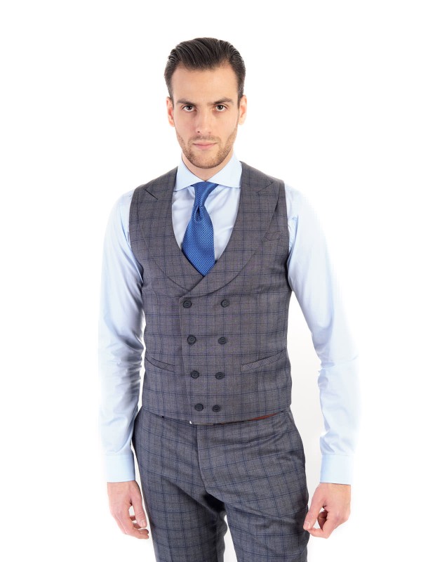 Grafitový pánský oblek RAWENNA v kostkovaném vzoru šitý na míru