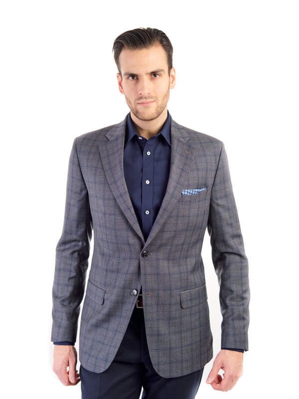 Grafitový pánský oblek RAWENNA v kostkovaném vzoru šitý na míru